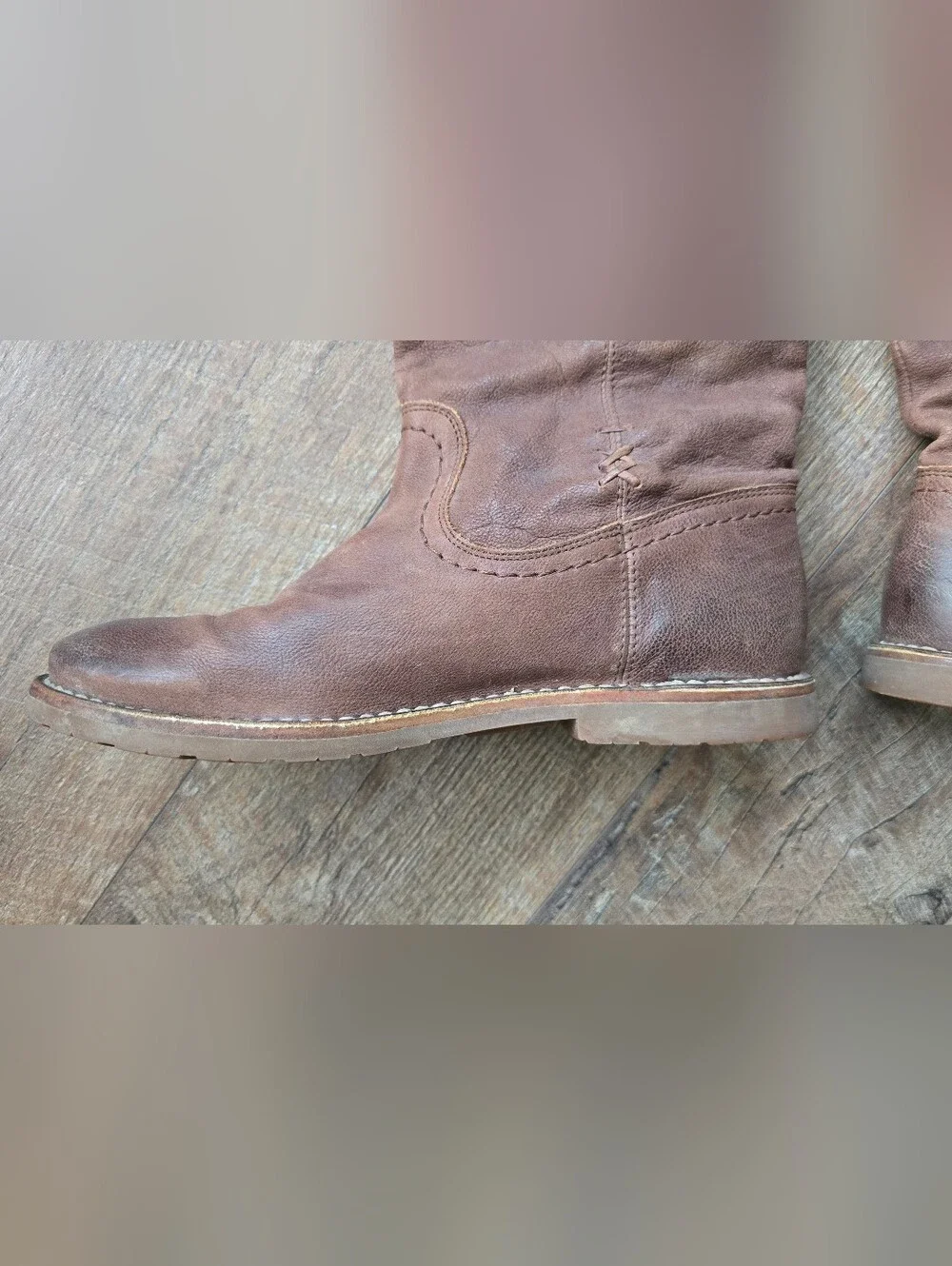 FRYE Celia X Stitch Brown Pebble Leather Tall Pull On Riding Boots Size 7 B - Picture 6 of 12